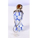 A VICTORIAN SILVER MOUNTED BLUE OVERLAID GLASS SCENT BOTTLE. 58 grams. 7.5 cm x 3 cm.
