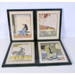 A collection of framed Art Deco themed lithographs19 x 15 cm (4).