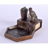 AN EARLY 20TH CENTURY AUSTRIAN COLD PAINTED SPELTER ASHTRAY with matchbox holder. 10 cm x 5 cm.