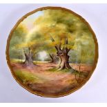 Royal Worcester large plate painted with a scene of Burnham Beeches, titled verso, painted by Robert