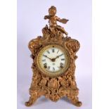 AN EARLY 20TH CENTURY CONTINENTAL GILT METAL MANTEL CLOCK. 32 cm x 12 cm.