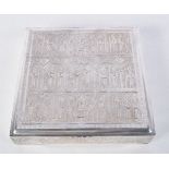A PERSIAN WHITE METAL BOX. 555 grams. 16 cm square.