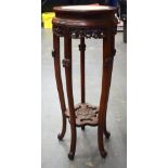 AN EARLY 20TH CENTURY CHINESE MARBLE INSET HARDWOOD STAND. 80 cm x 30 cm.