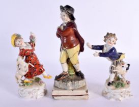 AN 18TH/19TH CENTURY STAFFORDSHIRE FIGURE and a pair of small Continental porcelain figures. Largest
