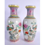 A PAIR OF CHINESE REPUBLICAN PERIOD FAMILLE ROSE VASES. 32 cm high.