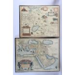 TWO VINTAGE FRAMED MAPS. Largest 53 cm x 42 cm. (2)