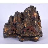 AN UNUSUAL CHINESE LACQUERED BRONZE MOUNTAIN AND COVER 20th Century. 16 cm x 14 cm