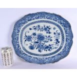 A LARGE 18TH CENTURY CHINESE BLUE AND WHITE DISH Qianlong. 34 cm x 30 cm.