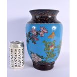 A FINE 19TH CENTURY JAPANESE MEIJI PERIOD CLOISONNE ENAMEL VASE decorated with insects and butterfli