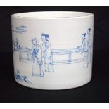 A Chinese porcelain blue and white brush pot decorated with figures 15 x 18 cm.