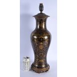 A LARGE 19TH CENTURY CHINESE GILT DECORATED BALUSTER PORCELAIN LAMP Kangxi style, painted with folia