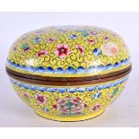 A 19TH CENTURY CHINESE CANTON ENAMEL BOX AND COVER Qing. 11 cm diameter.