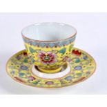 A Chinese porcelain Famille Jeune tea cup and saucer 5.5 cm .