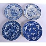 TWO 19TH CENTURY WEDGWOOD BLUE AND WHITE POTTERY DISHES together with a spode plate & a Staffordshir