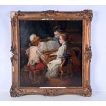 A framed 18/19th Century oil on canvas depicting children studying music 53 x 49 cm.