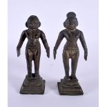 A PAIR OF 19TH CENTURY INDIAN BRONZE FIGURES OF STANDING DEITIES modelled with arms by their sides.