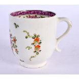 18th century Lowestoft Curtis style pattern coffee cup painted with a cornucopia of flowers. 6.5cm H