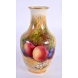 Royal Worcester vase, shape 2491, painted with fruit by Moseley, date mark for 1928. 11.5cm High