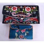 TWO CHINESE REPUBLICAN PERIOD SILK WORK EMBROIDERED PURSES. Largest 22 cm x 10 cm. (2)