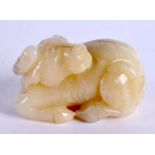 A CHINESE CARVED JADE BULL 20th Century. 6 cm x 3 cm.