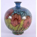A SMALL STYLISH ENGLISH POTTERY ART NOUVEAU TYPE BULBOUS VASE painted with motifs upon a cracked ice
