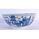 A LARGE 19TH CENTURY CHINESE BLUE AND WHITE PORCELAIN BOWL bearing Kangxi marks to base. 23 cm x 10