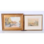 A small framed watercolour of Barnard Castle by J A Lake dated 1924 together with a small English S