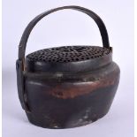 A CHINESE SWING HANDLED CENSER AND COVER 20th Century. 13 cm x 15 cm.