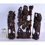 A SET OF THREE LARGE 19TH CENTURY CHINESE SILVER INLAID HARDWOOD FIGURES Qing. 44 cm x 15 cm. (3)