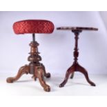 A Piano stool with carved wood legs together with a small wooden occasional table 56 cm (2)