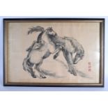 Chinese School (20th Century) Inkwork, Roaming horses. 60 cm x 34 cm.