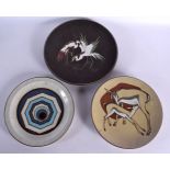 A RETRO POOLE POTTERY PLATE together with two other retro plates. Largest 24 cm diameter. (3)