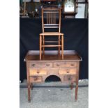 AN ANTIQUE SIDEBOARD with drawers and a chair. 100 cm x 85 cm. (2)