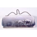 AN ANTIQUE RUSSIAN SILVER PURSE decorated with elephants. 277 GRAMS. 17 cm x 7 cm.