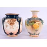 Hadley Worcester vase with moulded panels painted with alternating birds and flowering plants in sep