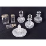 A collection of vintage glass scent bottles and cosmetic pots (7) largest 14cm.