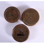 THREE CONTEMPORARY COMPASS. 7 cm diameter. (3)