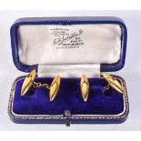 A PAIR OF 9CT GOLD CUFFLINKS. 3.5 grams. 2.25 cm x 0.5 cm.