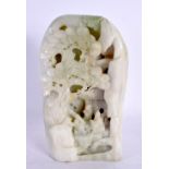 A CHINESE CARVED GREEN JADE MOUNTAIN 20th Century. 18 cm x 8 cm.