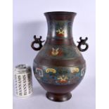 A LARGE 19TH CENTURY JAPANESE MEIJI PERIOD CHAMPLEVE ENAMEL BRONZE VASE. 30 cm x 15 cm.