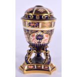 Royal Crown Derby pot pourri vase and cover painted with pattern 1128, date mark for 1908. 12.5cm H
