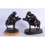 After Clodion (19th Century) Pair, Drunken figures on donkeys, Bronze. 22 cm x 22 cm.