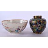 AN 18TH CENTURY CHINESE EXPORT FAMILLE ROSE BOWL Qianlong, together with a cloisonne enamel jar. Lar
