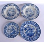 A RARE 19TH CENTURY ROGERS BLUE AND WHITE ELEPHANT PLATE together with three others decorated with h