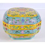 A Chinese porcelain Famille Jeune lidded pot decorated with foliage 11 x 15 cm .