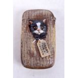 A COLD PAINTED CAT VESTA CASE. 6.5 cm x 3.5 cm.