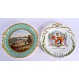 A LATE 18TH CENTURY ENGLISH PORCELAIN COUNTRY HOUSE DISH together with a Shelley 1911 plate. Largest