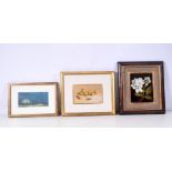 A pair of small framed oil on board still life paintings by Susie Phillips together with a framed pr