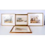 A small framed watercolour of a harbourside scene by Edith Hepburn together with three other waterco