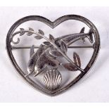 A DANISH GEORG JENSEN SILVER HEART BROOCH. 12 grams. 3.75 cm x 4.25 cm.